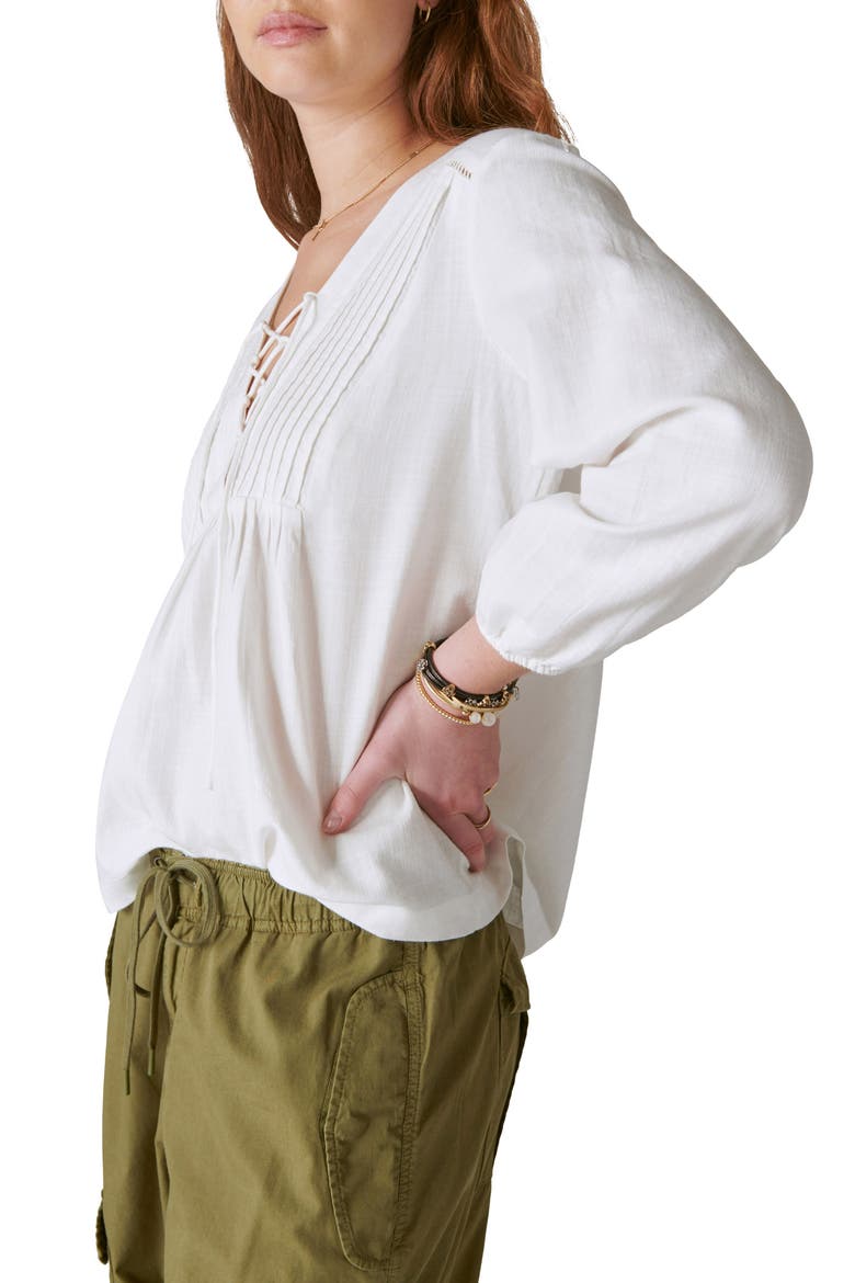 Lace-Up Cotton Peasant Blouse, Alternate, color, CLOUD DANCER