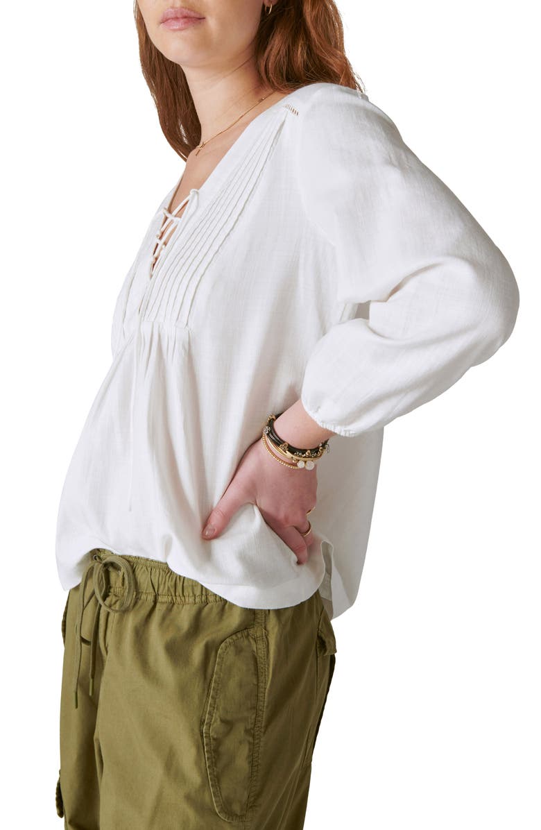 Lucky Brand Lace-Up Cotton Peasant Blouse, Alternate, color, 