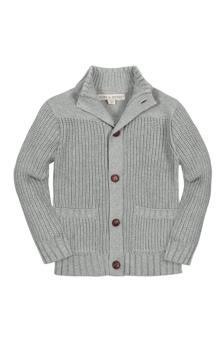 Hope & Henry Boys' Organic Mock Neck Cardigan, Kids, Alternate, color, Dark Gray Heather