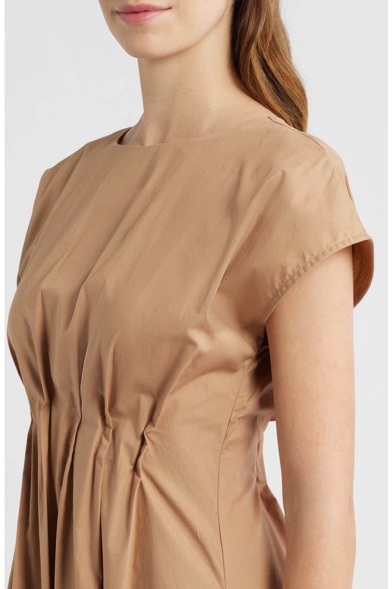 Gathered Waist Cotton Midi Dress, Alternate, color, SAND