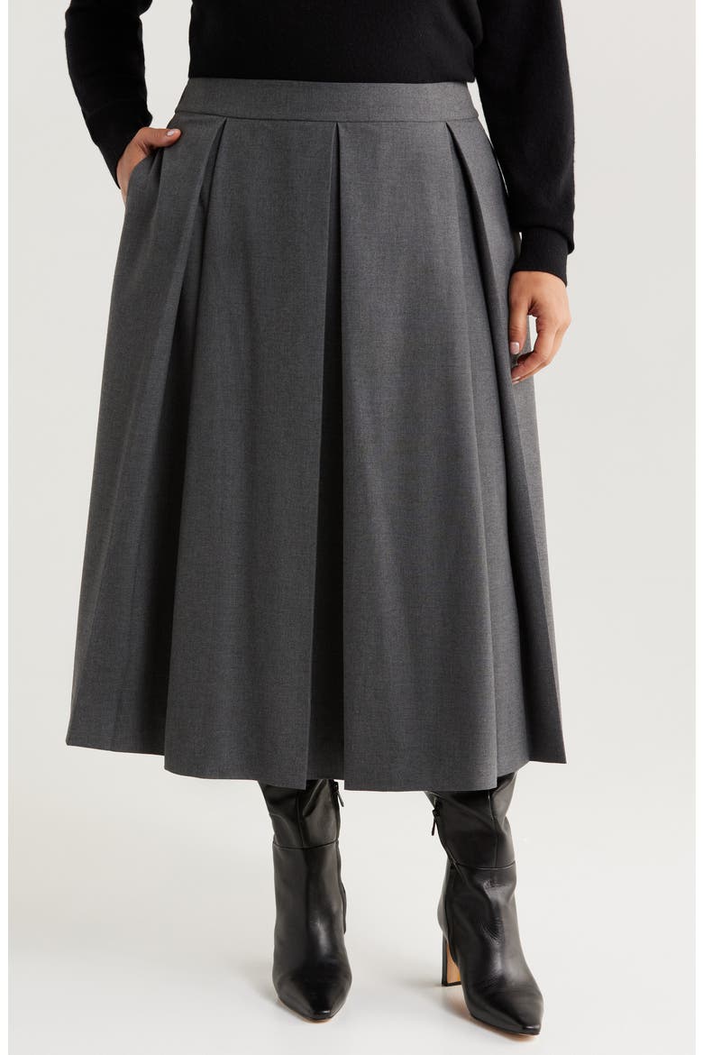 Pleated Midi Skirt, Main, color, GREY DARK HEATHER