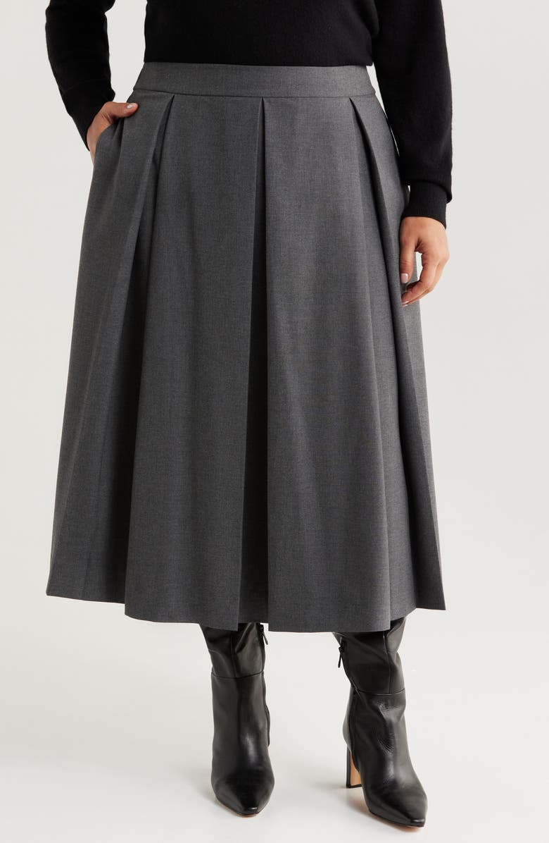 Nordstrom Pleated Midi Skirt, Main, color, Grey Dark Heather