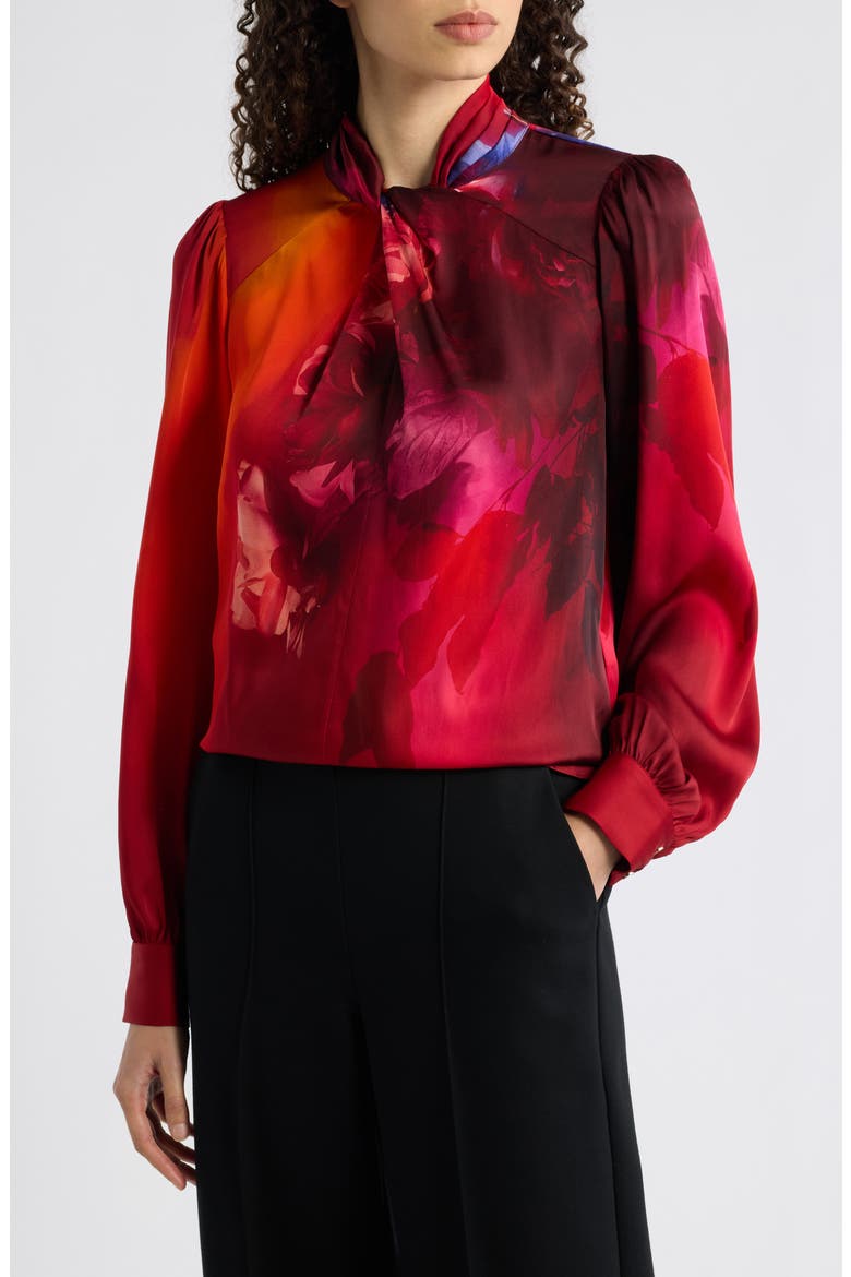 Lola Twisted Neck Silk Blend Top, Main, color, BURNING LOVE PRINT