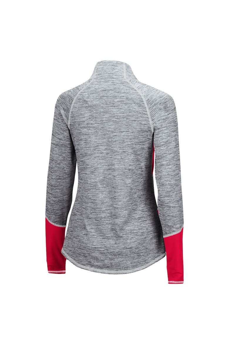 Women's Colosseum Heathered Gray/Red Wisconsin Badgers Color Block Space-Dye Raglan Quarter-Zip Top, Alternate, color, Heather Gray