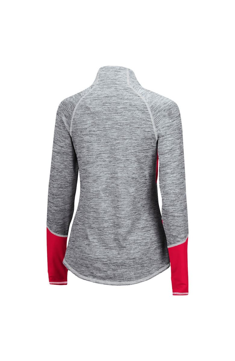 COLOSSEUM Women's Colosseum Heathered Gray/Red Wisconsin Badgers Color Block Space-Dye Raglan Quarter-Zip Top, Alternate, color, 