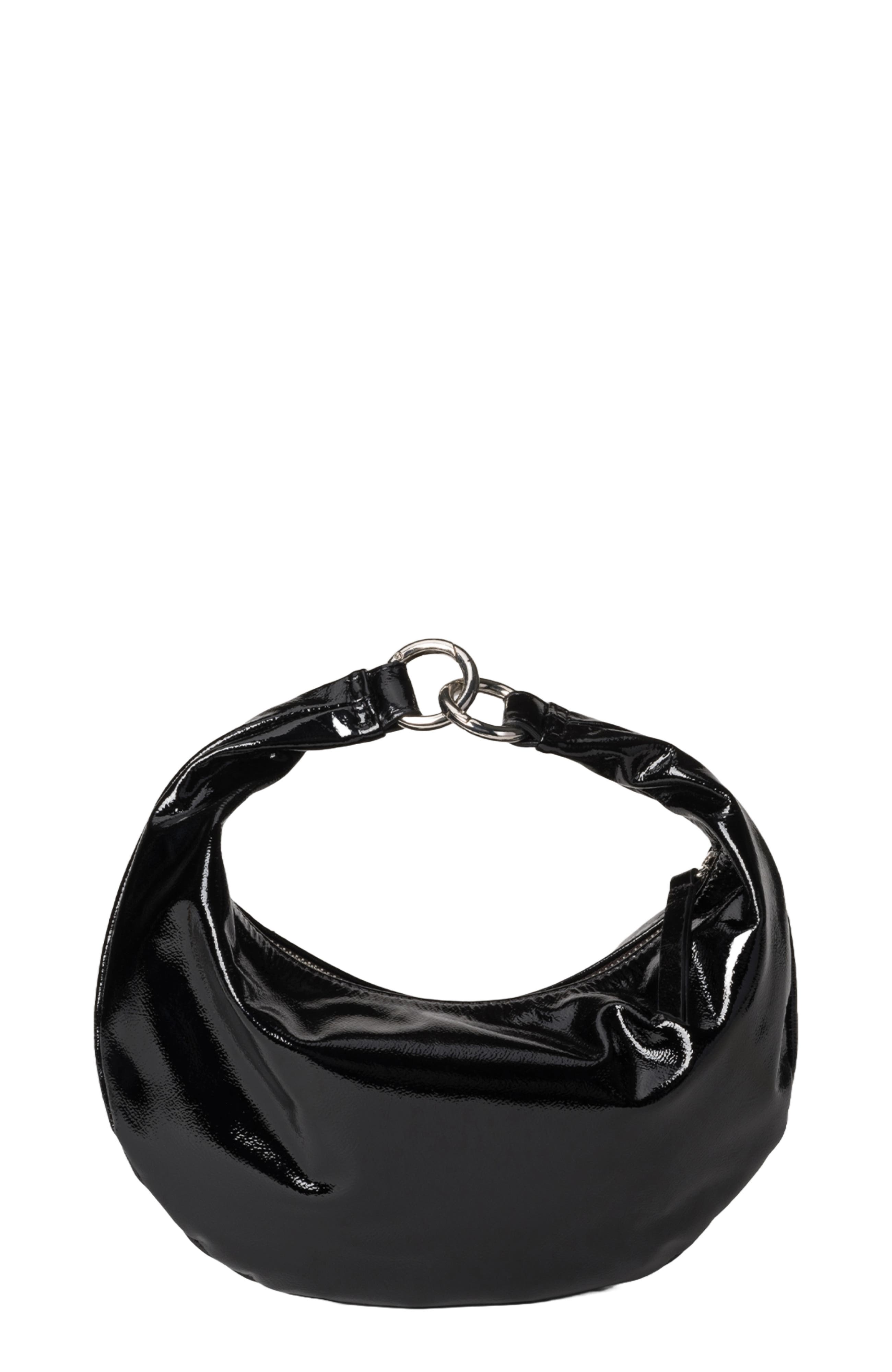 HYER GOODS Mini Leather Convertible Hobo Crescent Ring Bag, Main, color, Black Naplak