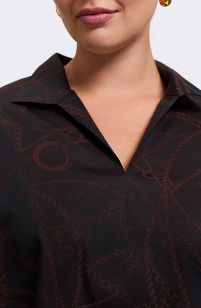Foxcroft Agnes Print Popover Top, Alternate, color, Coffee Brown/ Black