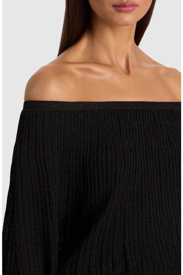 Cyril Pleated Metallic Off the Shoulder Sweater, Alternate, color, BLACK METALLIC