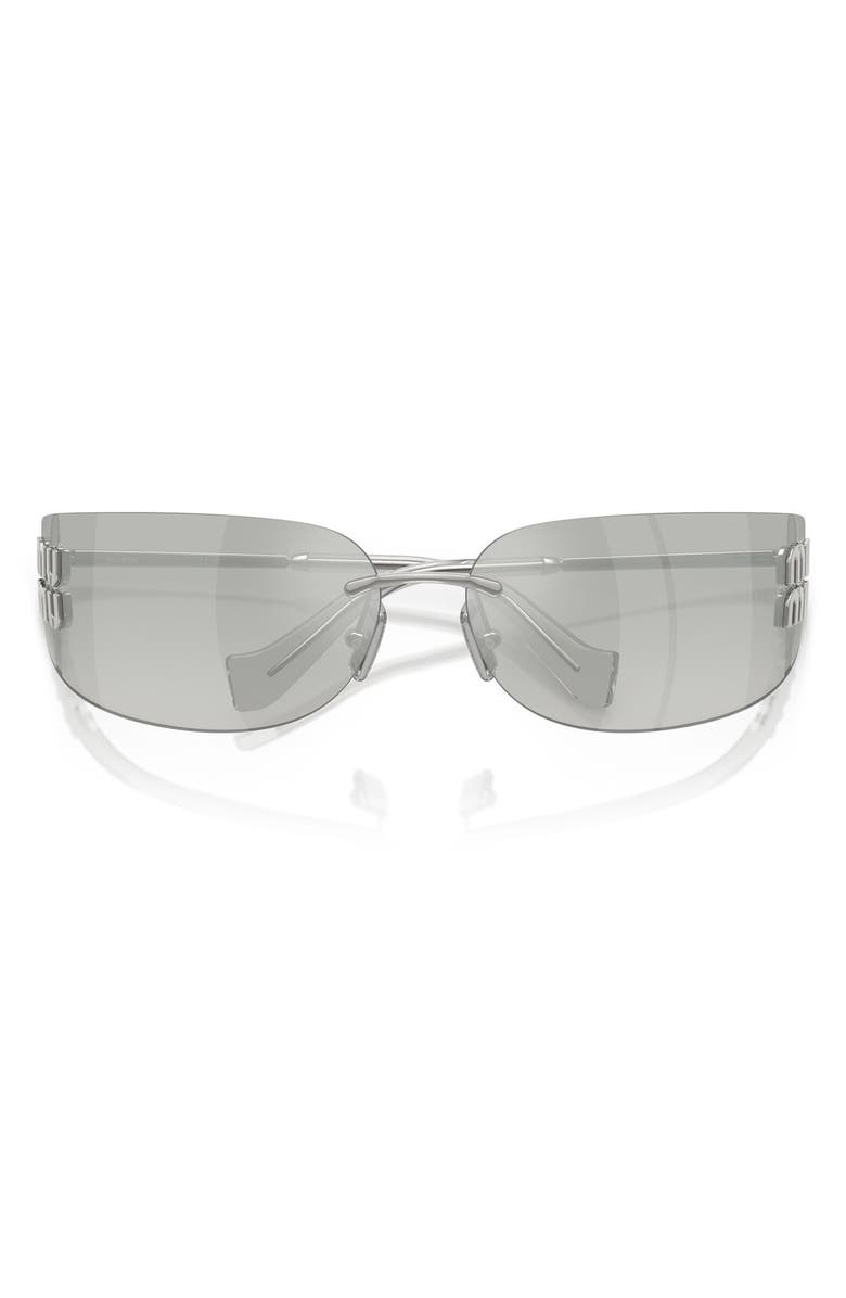 Miu Miu 75mm Oversize Rectangular Wrap Sunglasses, Alternate, color, Silver / Silver Mirror