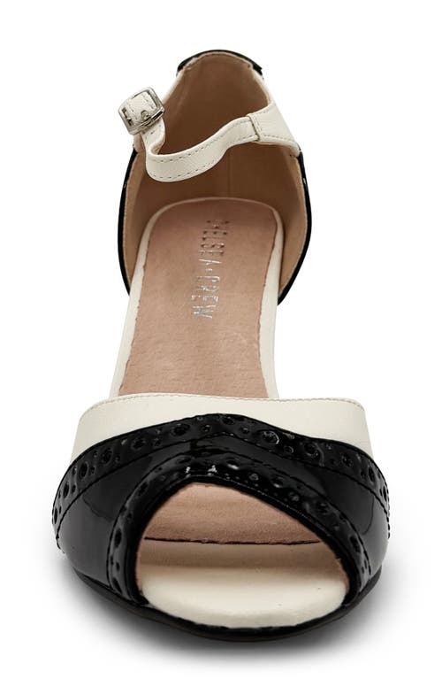 Shop Chelsea Crew Godiva Ankle Strap Peep Toe Sandal In Black And Bone Pu