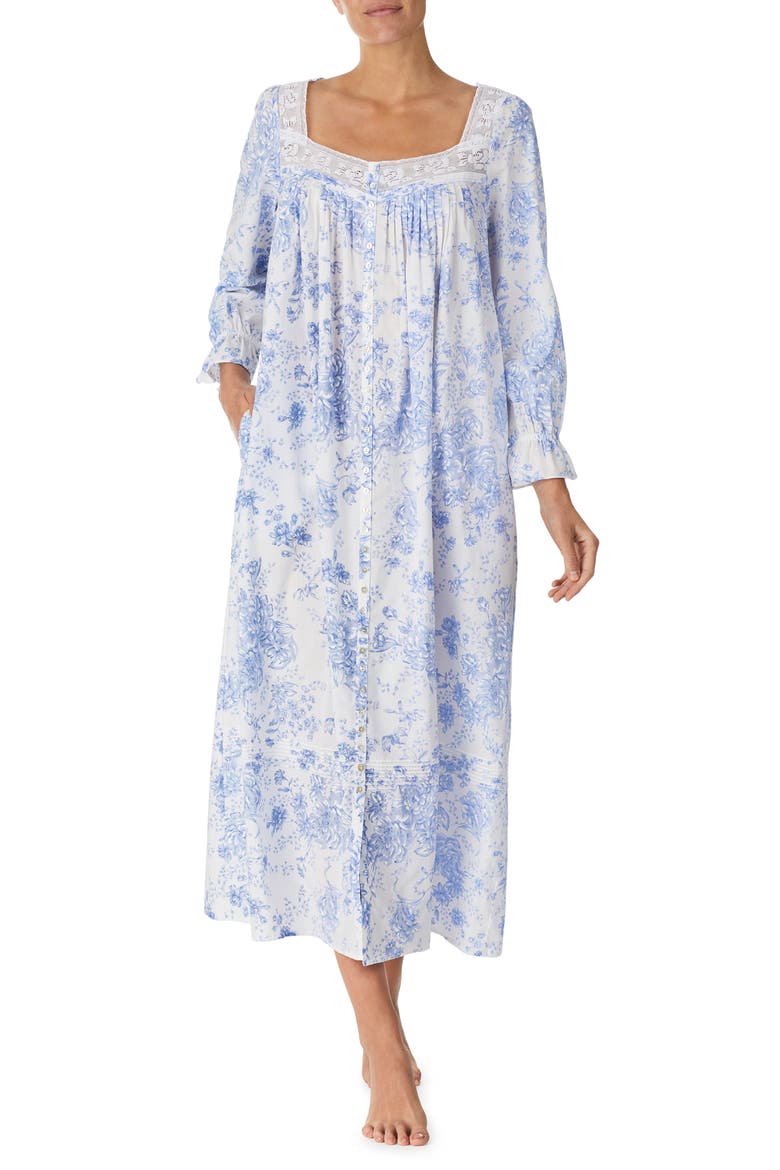Ballet Button Front Cotton Robe, Main, color, WHT BLUE