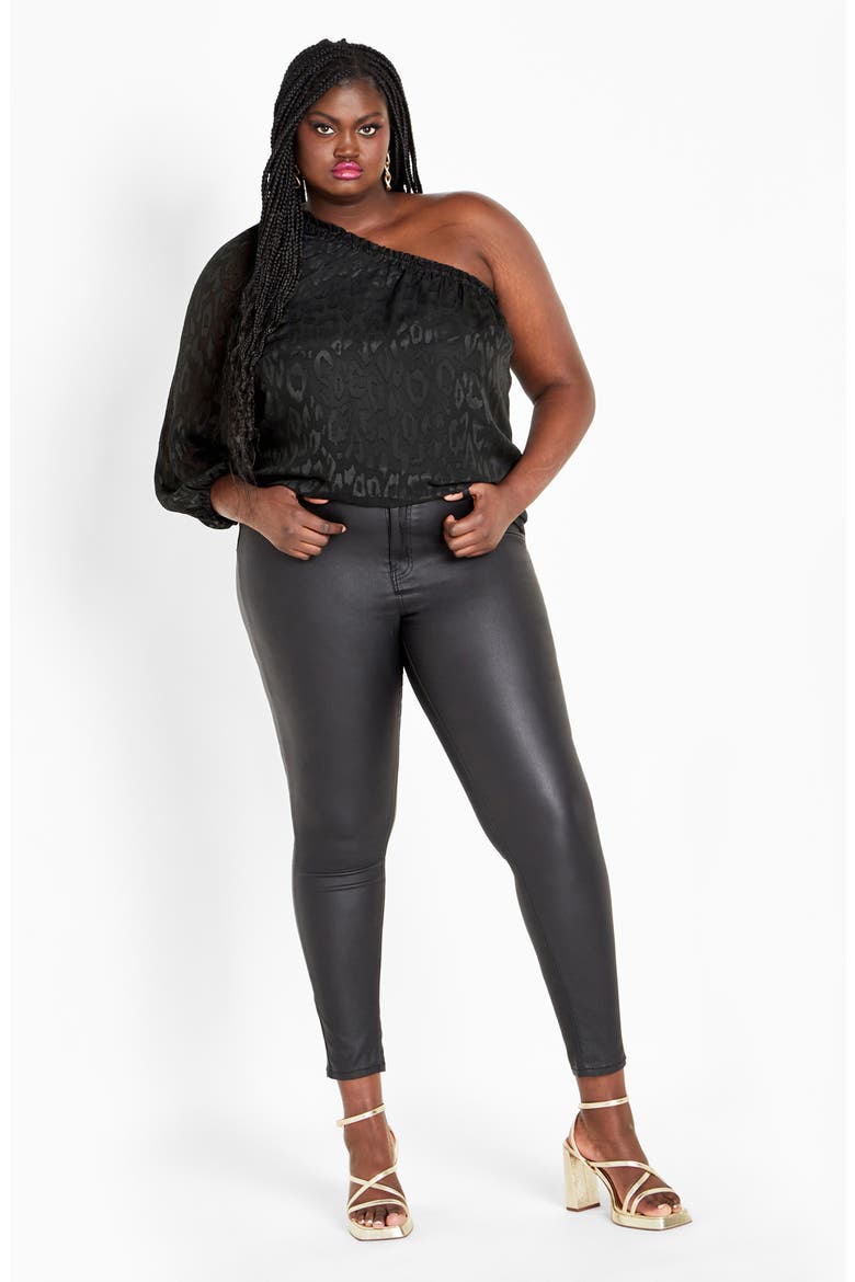 Jojo Leopard Jacquard One-Shoulder Top, Alternate, color, BLACK