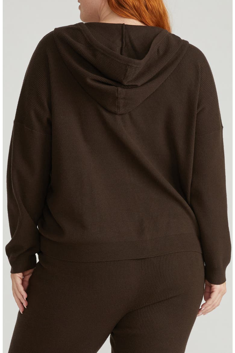Rib Knit Zip-Up Hoodie, Alternate, color, CHOCOLATE