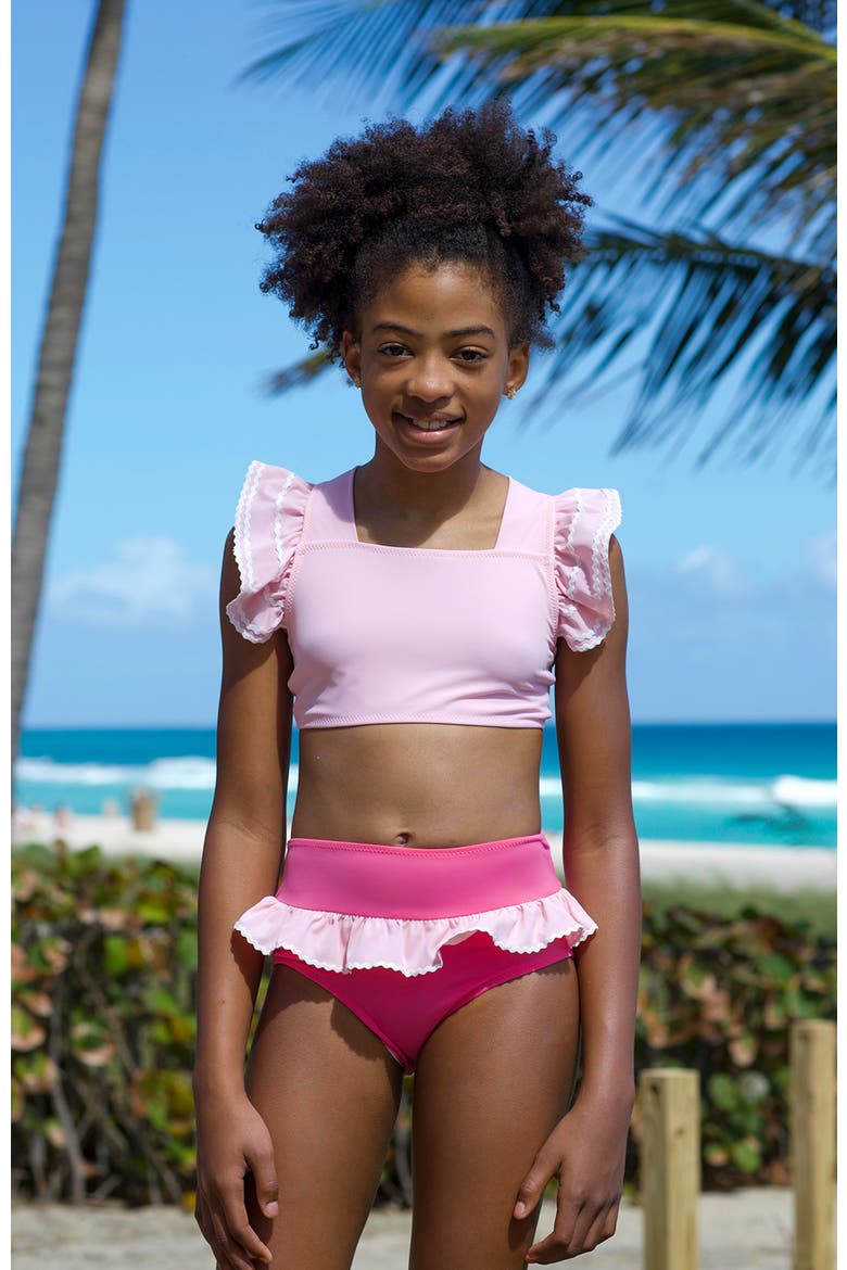 Ruffled Square-Neck with Ric-Rac Detail Two-Piece Swimsuit, Alternate, color, Pink