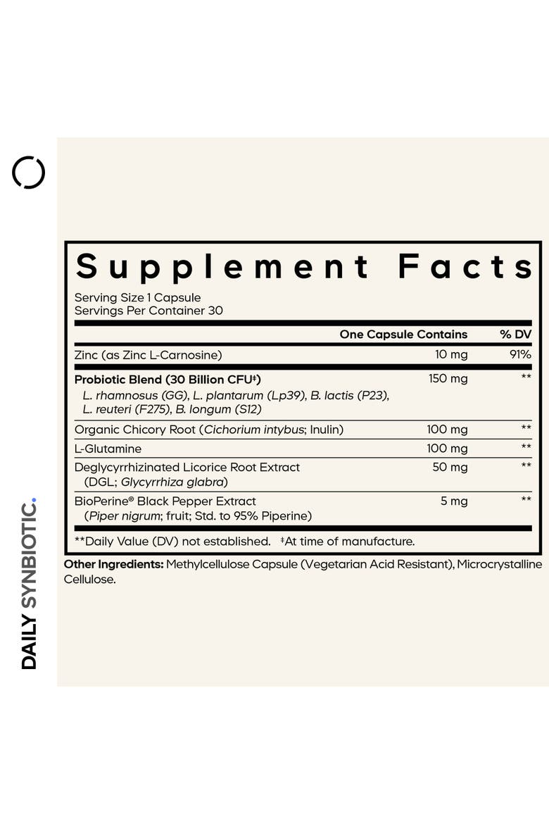 Daily Synbiotic, Prebiotics Probiotics, L-Glutamine, Zinc L-Carnosine, Alternate, color, White