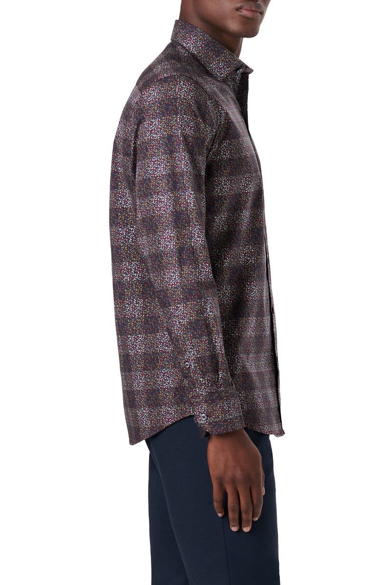 Bugatchi Shaped Fit Geometric Print Stretch Cotton Button-Up Shirt, Alternate, color, 