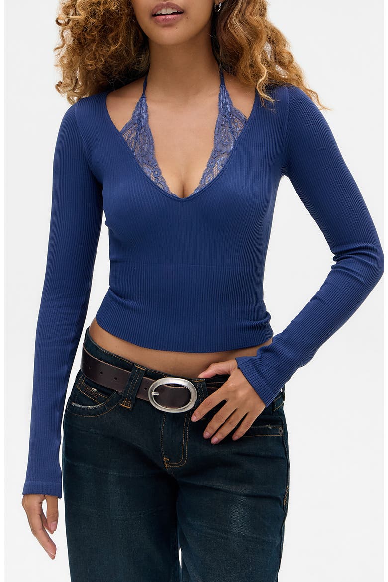 Seeing Double Layered Look Rib Knit Top, Main, color, BLUE
