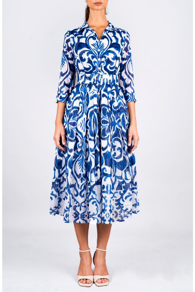 Maiolica Tile Midi Shirtdress, Main, color, White Blue