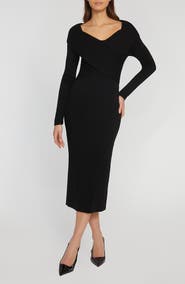 Elie Tahari The Rowan Long Sleeve Merino Wool Midi Sweater Dress
