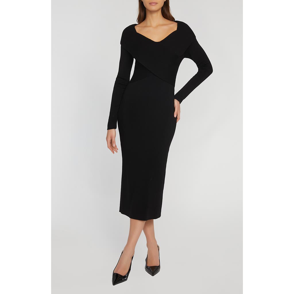 Elie Tahari The Rowan Long Sleeve Merino Wool Midi Sweater Dress in Noir Black