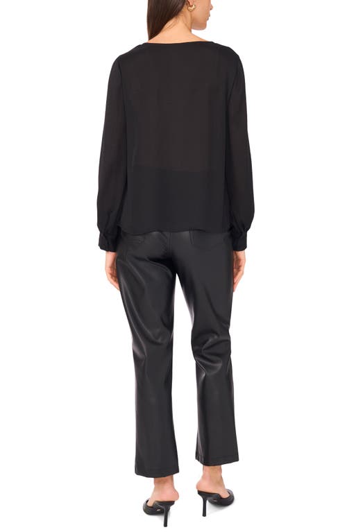 Vince Camuto Split Neck Satin Top In Black