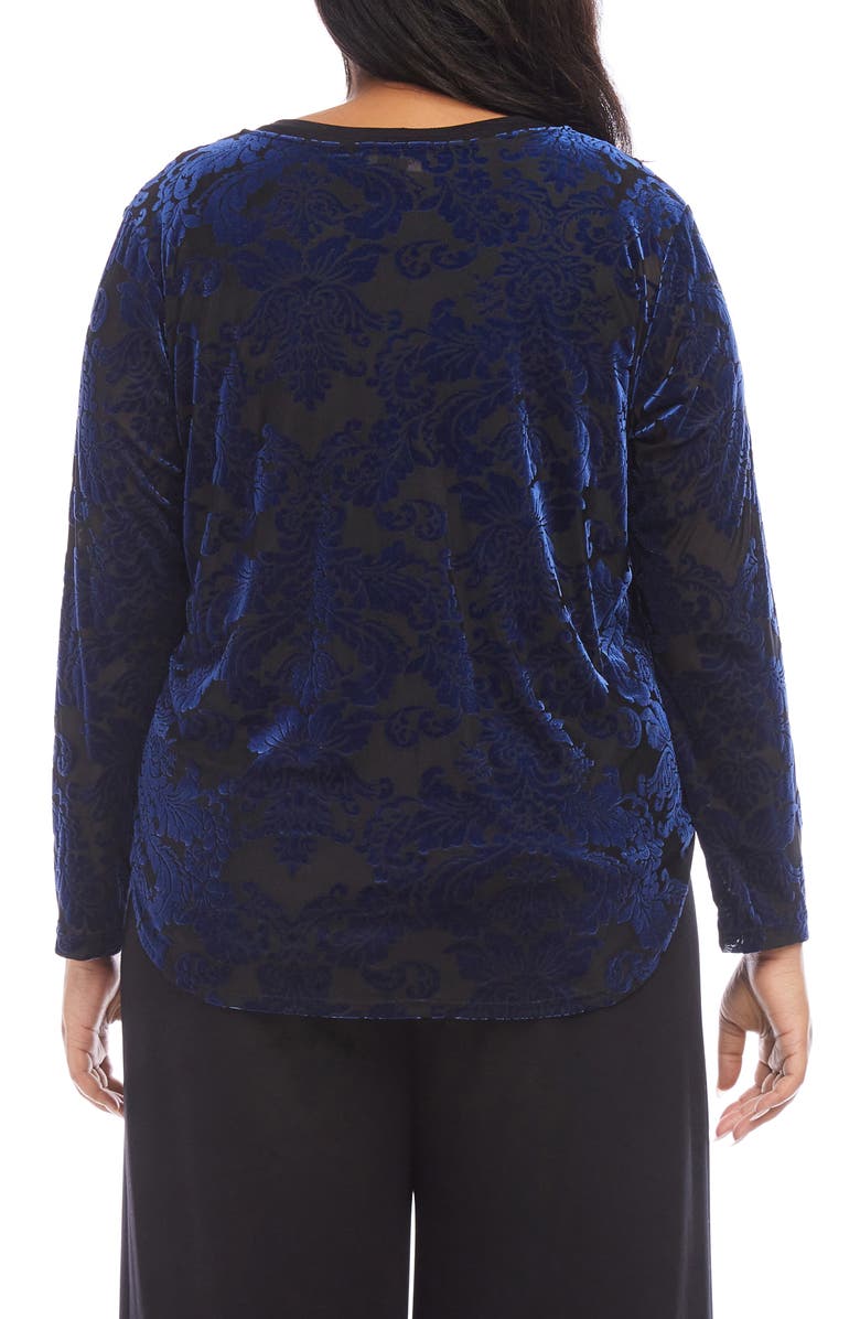 Karen Kane Floral Velvet Burnout Shirttail Top, Alternate, color, Blue
