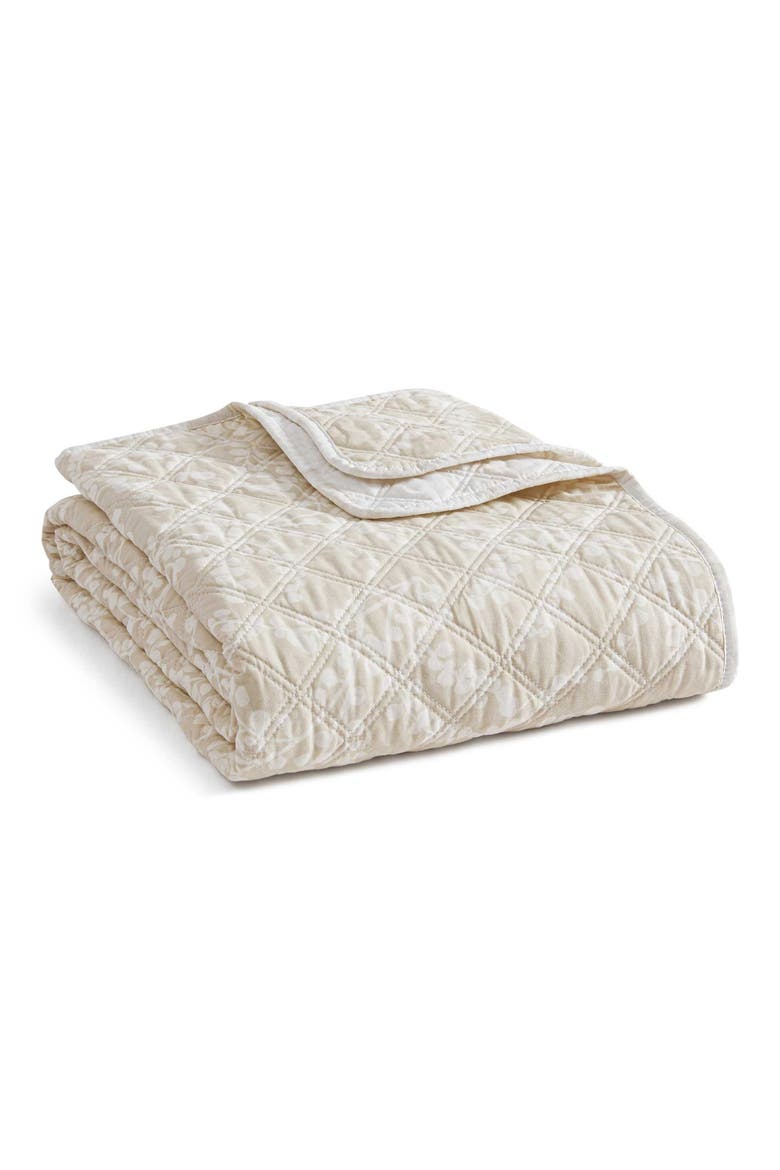Layered Branches Reversible Quilted Throw Blanket, Main, color, OYSTER SHELL/ WHITE
