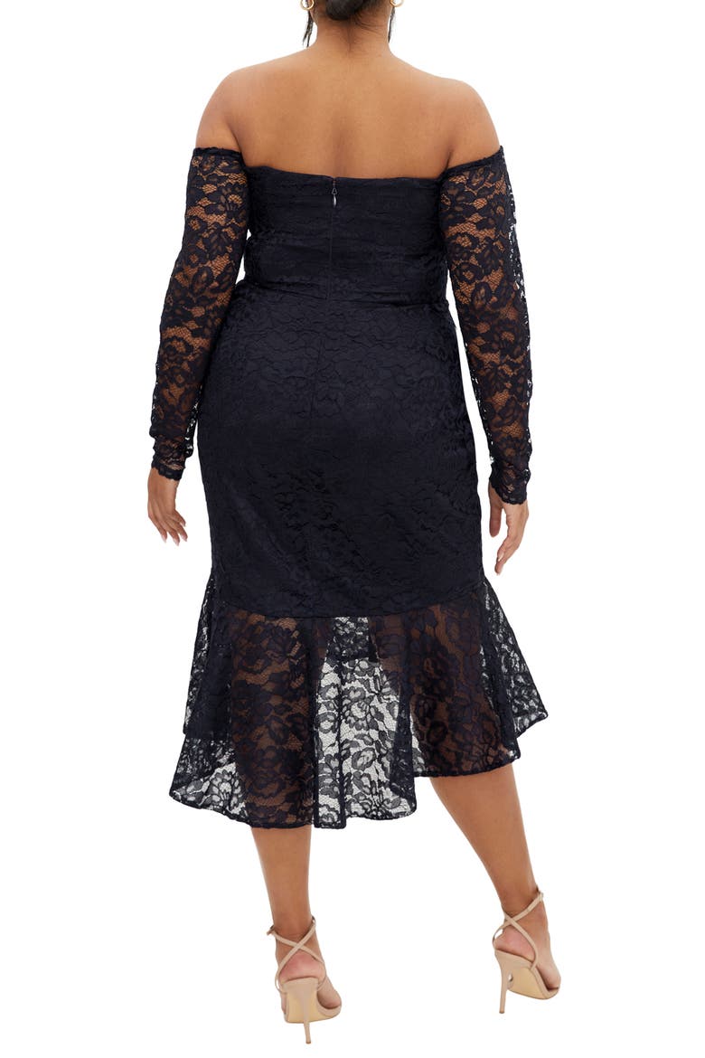 Poppy Lace Off the Shoulder Long Sleeve Midi Dress, Alternate, color, NAVY