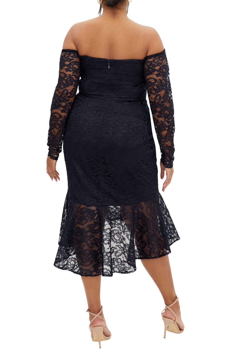 City Chic Poppy Lace Off the Shoulder Long Sleeve Midi Dress, Alternate, color, Navy