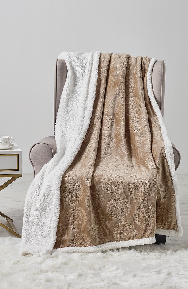 Luxury Home Embossed Caesar Faux Shearling Throw Blanket, Alternate, color, Taupe