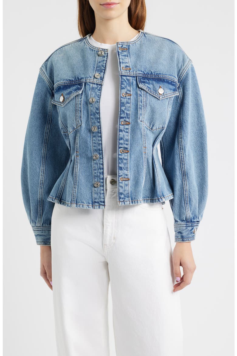 The Nipped Collarless Denim Jacket, Alternate, color, UMBRIA