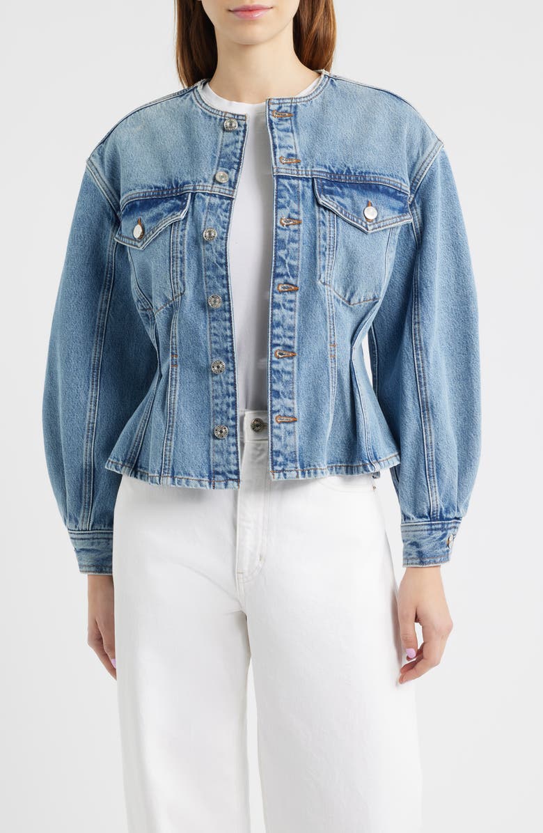 FRAME The Nipped Collarless Denim Jacket, Alternate, color, Umbria