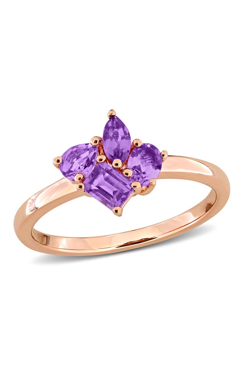 Gemstone Cluster Ring in Plated Sterling Silver, Main, color, Amethyst/Rose-Plated