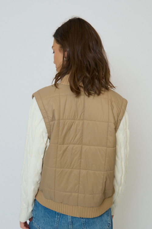 Central Park West Brady Quilted Mixed Media Jacket In Gold