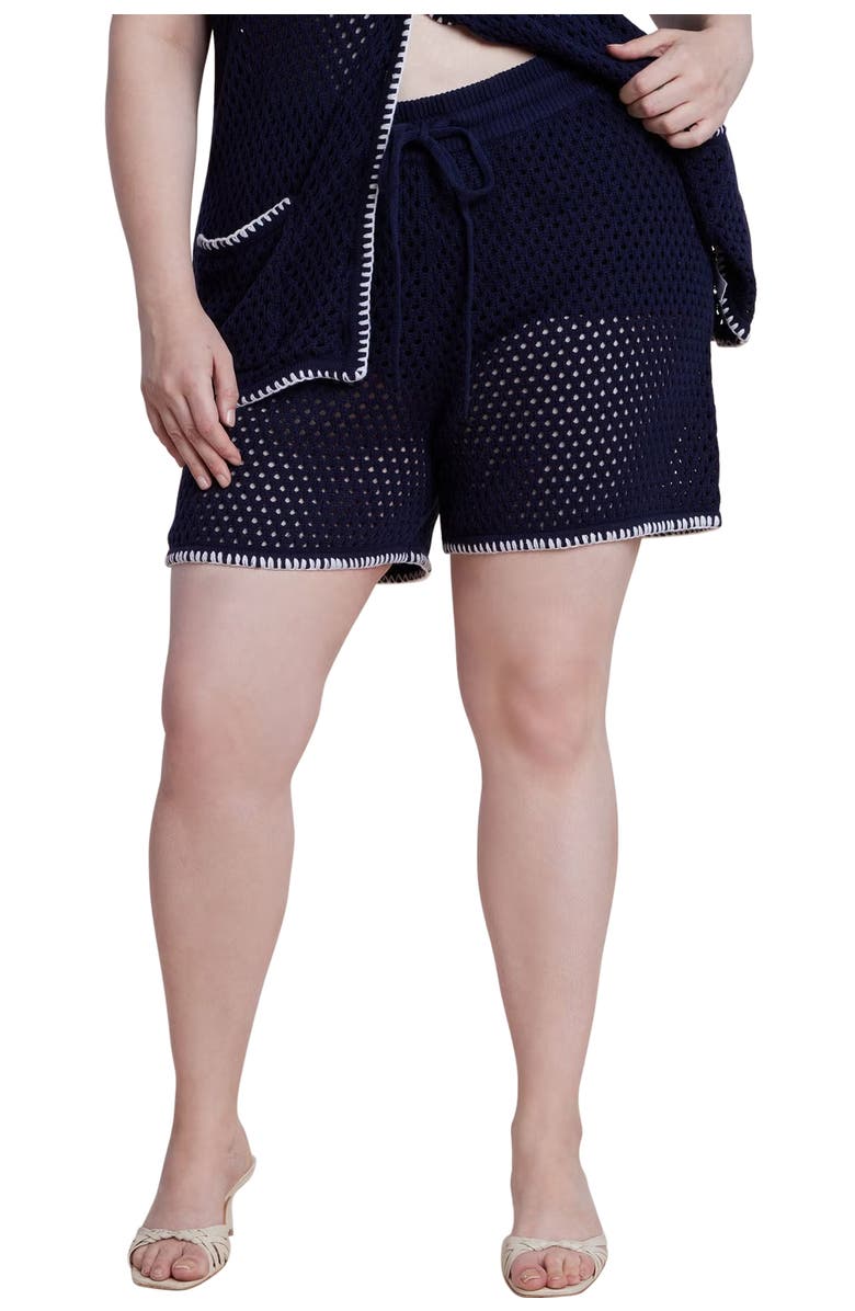 ELOQUII Crochet Knitted Short, Main, color, Evening Blue