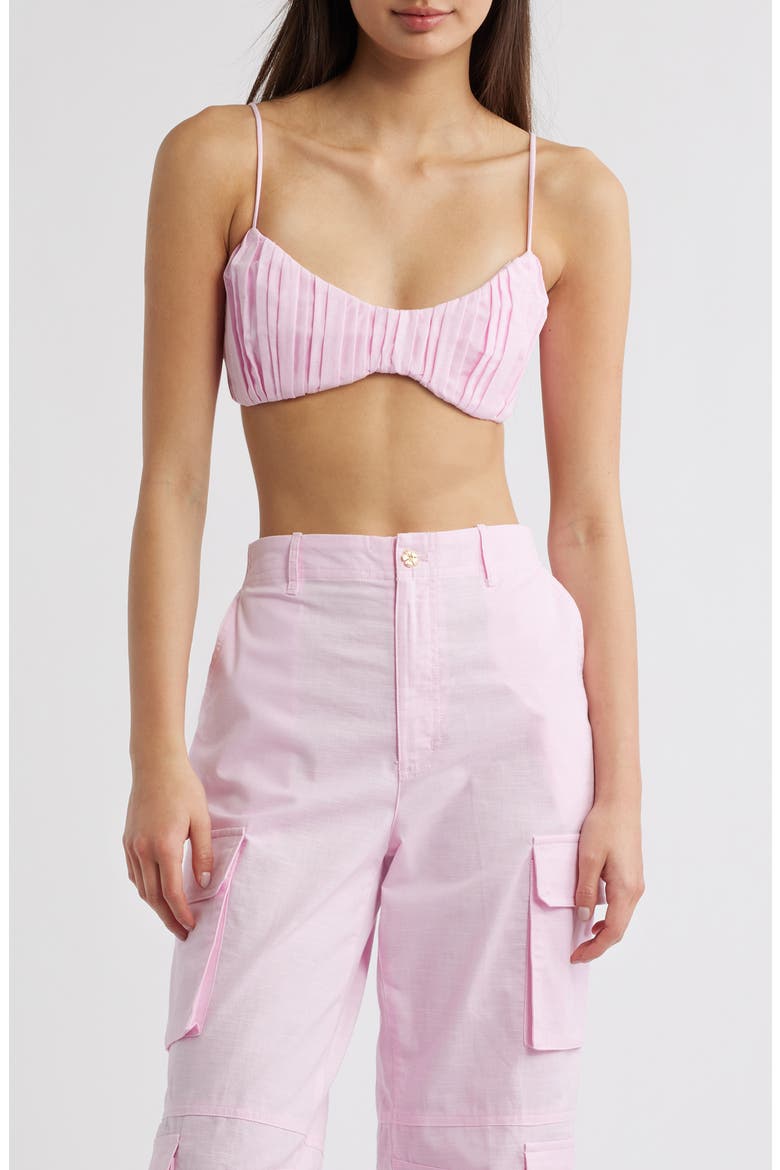 Pleated Cotton & Linen Bralette Top, Main, color, POCKET PINK