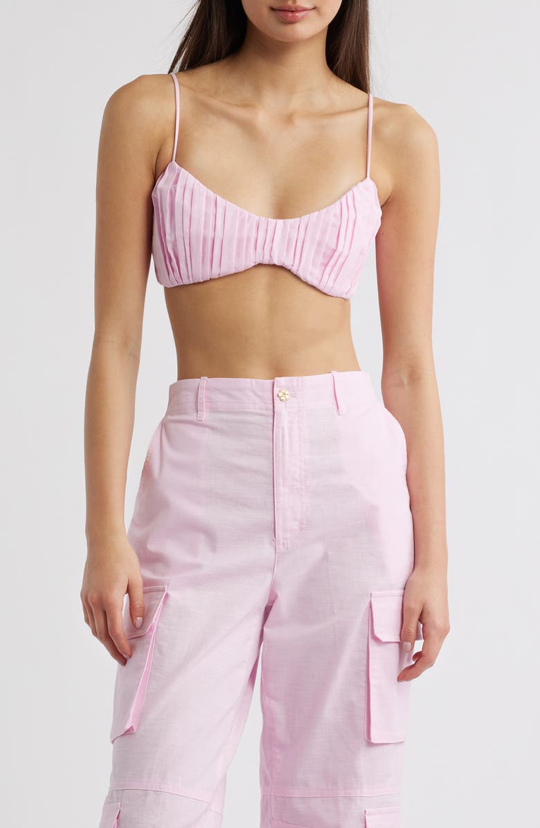Kulani Kinis <p>Pleated Cotton & Linen Bralette Top</p>, Main, color, Pocket Pink