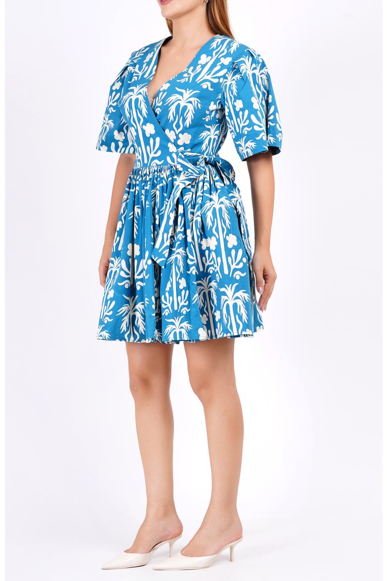 Alena Mini Wrap Dress, Alternate, color, Blue with white pattern