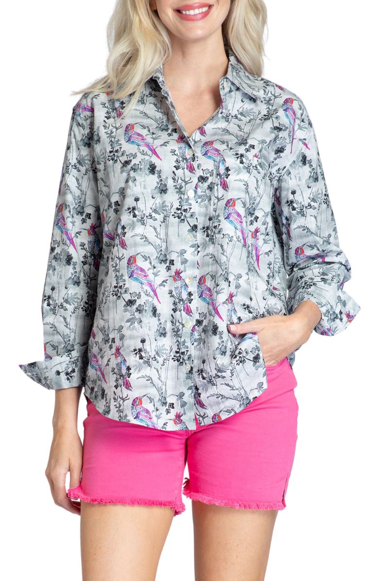 APNY Oversize Feather Print Button-Up Shirt, Main, color,
