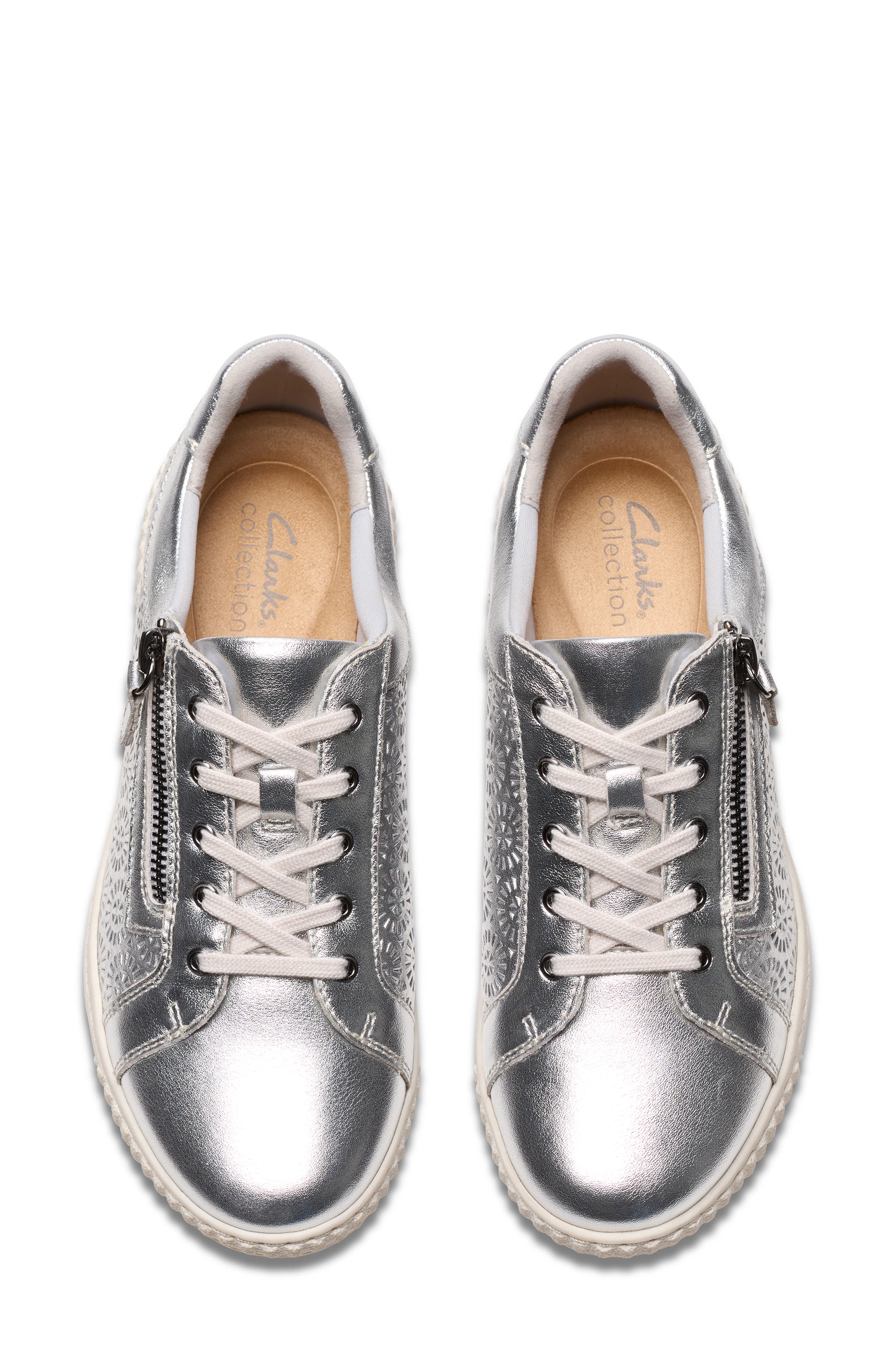 Clarks<sup>®</sup> Caroline Rio Sneaker, Alternate, color, Silver Leather