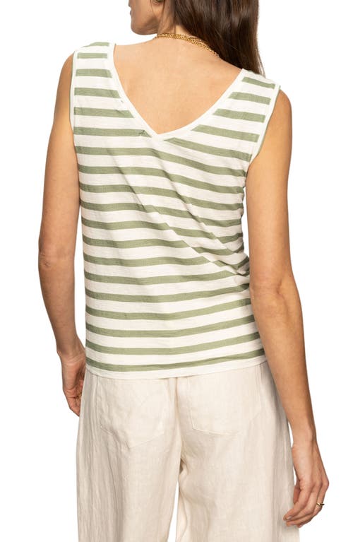 Sanctuary Traveler Twist Sleeve Tee In Light Ecru Olive Stripe In Sage Muslin