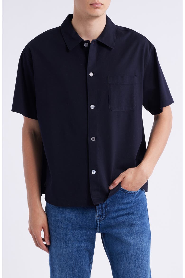 Short Sleeve Piqué Button-Up Shirt, Main, color, DARK NAVY