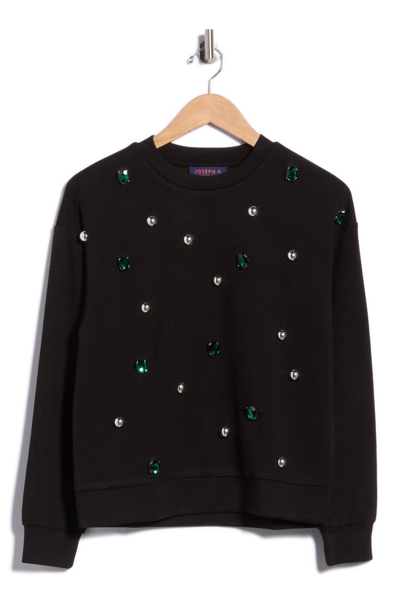 Jewel Embellished Sweatshirt, Main, color, BLACK