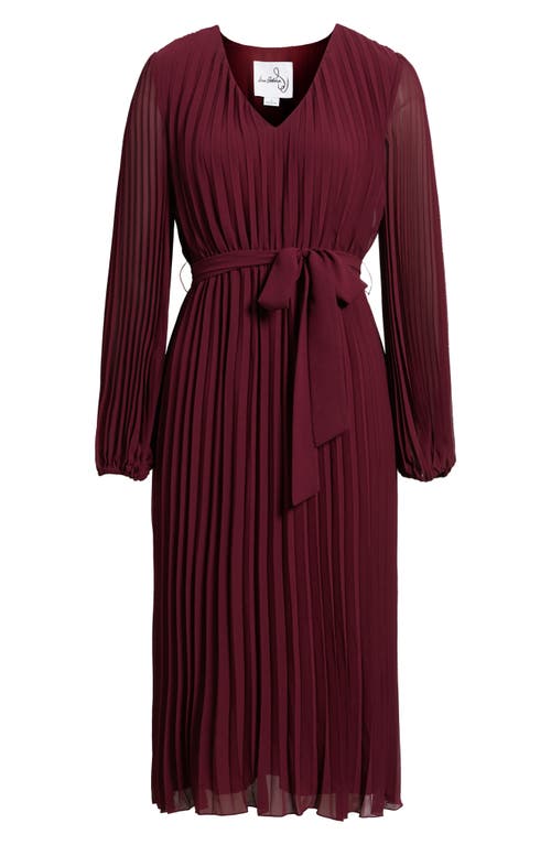 Sam Edelman Pleated Long Sleeve Chiffon Midi Dress In Burgundy