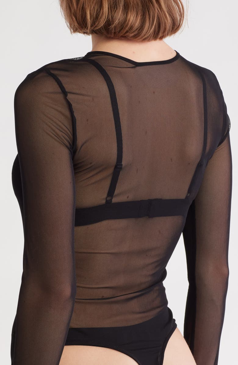 FRAME Long Sleeve Mesh Bodysuit, Alternate, color, Black
