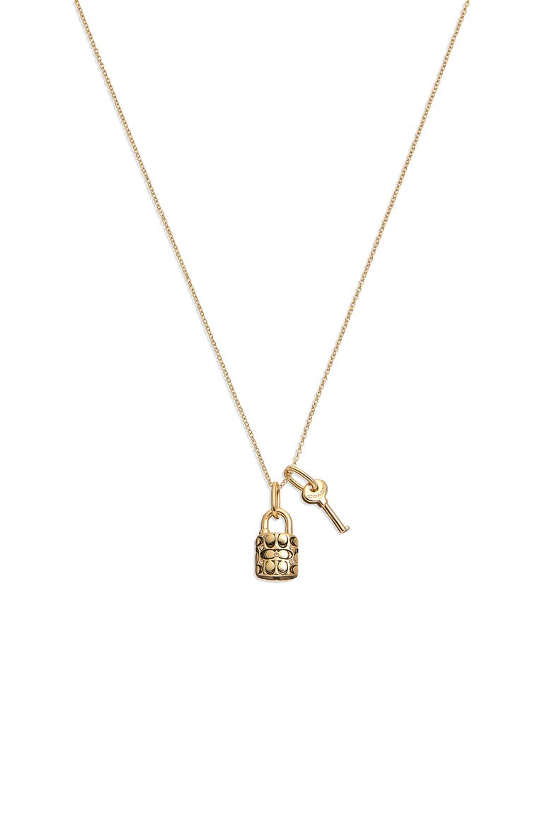 Quilted Logo Charm Necklace, Alternate, color, GOLD