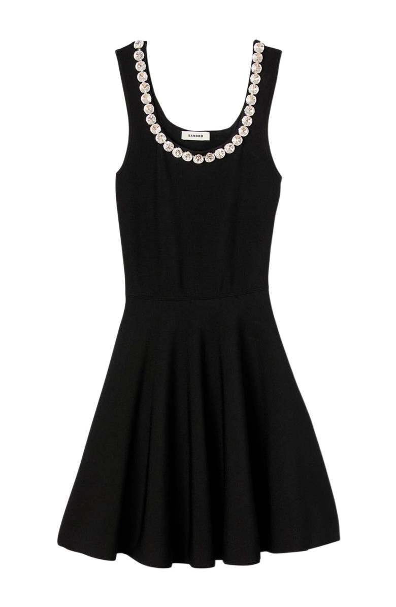 SANDRO Short dress with rhinestone neck, Alternate, color, Black