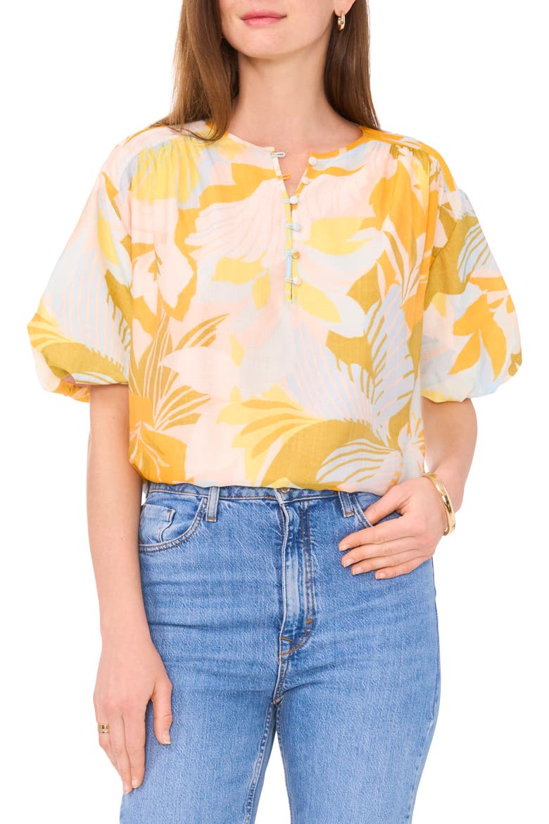 Floral Puff Sleeve Top, Main, color, AIRY BLUE YELLOW