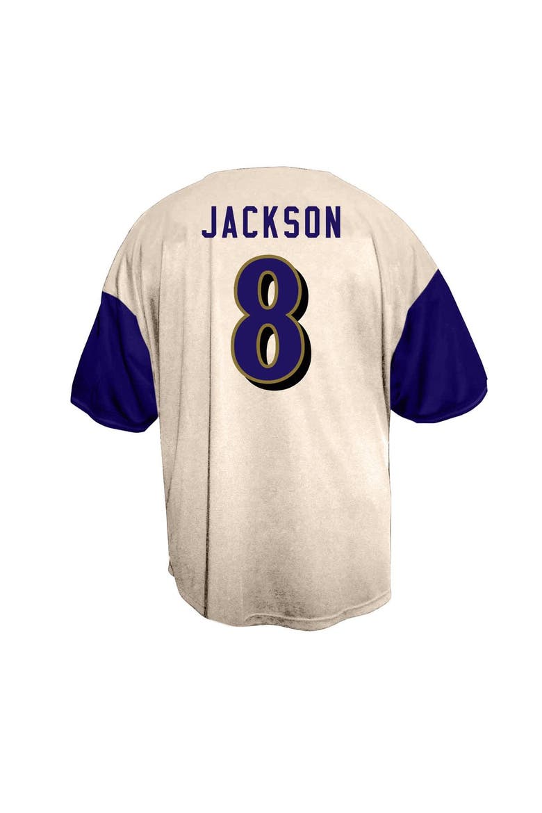 Men's Fanatics Lamar Jackson Cream Baltimore Ravens Big & Tall Baseball Button-Up Shirt, Alternate, color, Cream