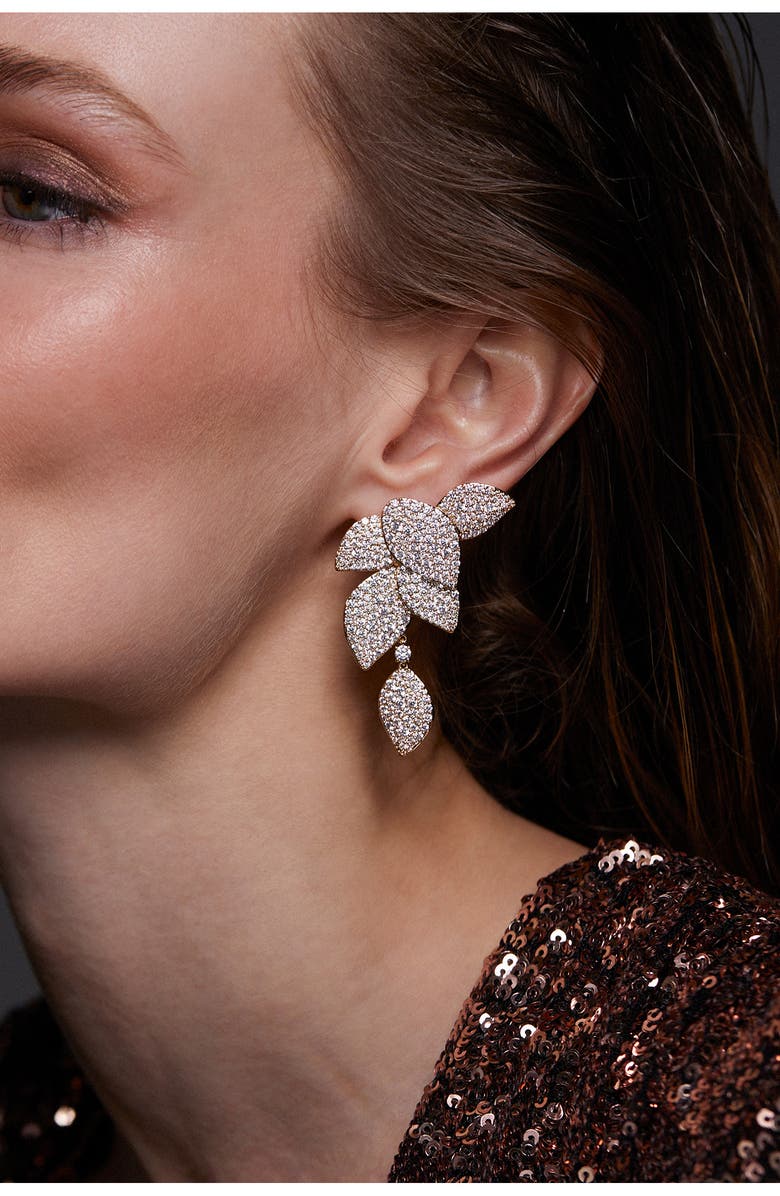 Nadri Starlet Leaf Linear Drop Earrings, Alternate, color, Gold